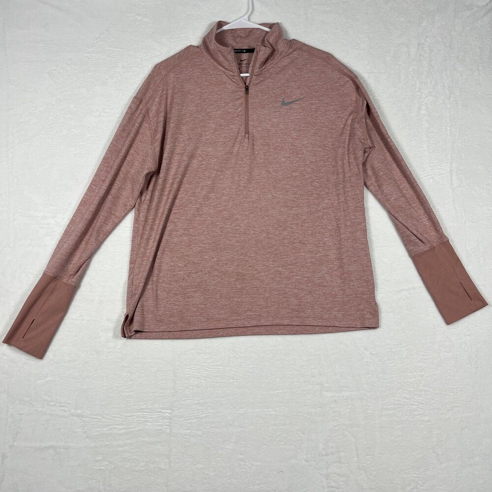 Nike Dri-Fit Womens Large Quarter Zip Running Pullover Mauve Pink Heather